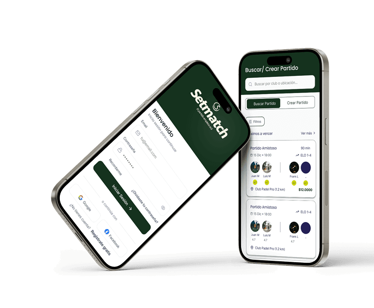 Setmatch Mobile App Mockup showing matching lists and join game forms